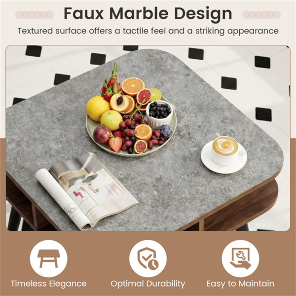 人造大理石边桌，带四面储物架，客厅卧室24英寸方头桌-9