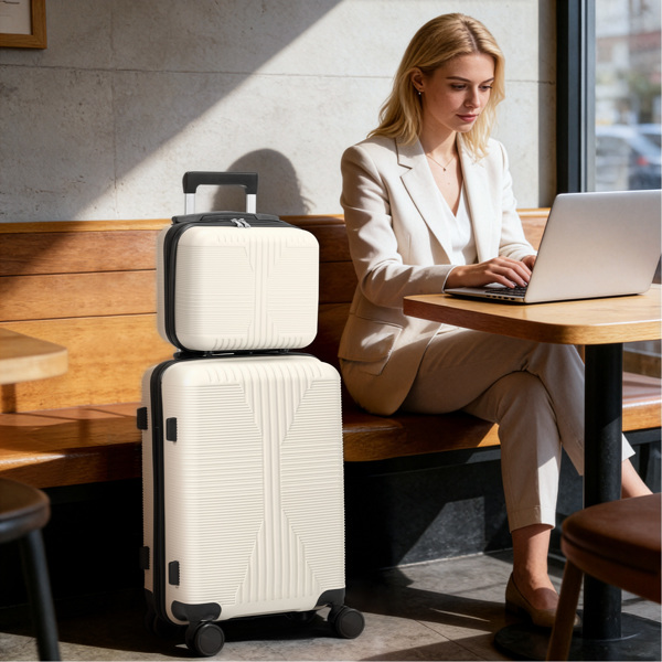 非TSA海关锁二合一 PP拉杆箱 12in 20in PP 米白色-2