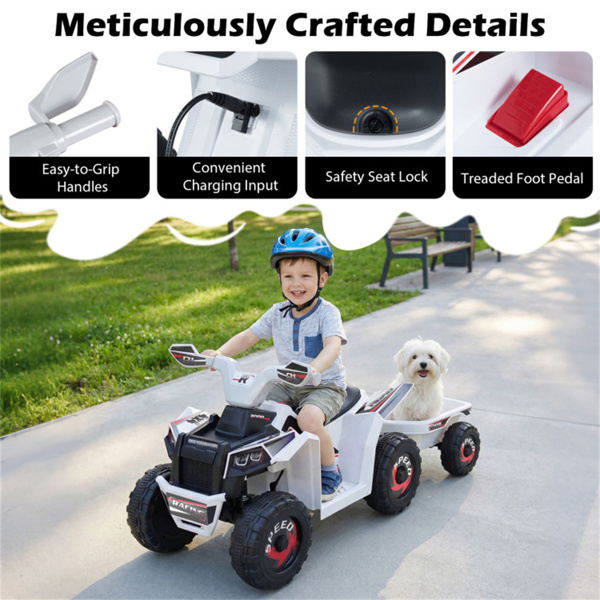 二合一儿童乘坐带可拆卸拖车的ATV，适用于3岁幼儿的6V电动四轮车+ 白色-9