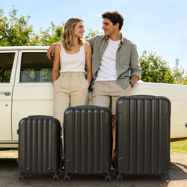 三合一竖纹磨砂箱壳非TSA海关锁28寸拆卸轮 ABS拉杆箱 20in 24in 28in ABS 全配色黑色-18