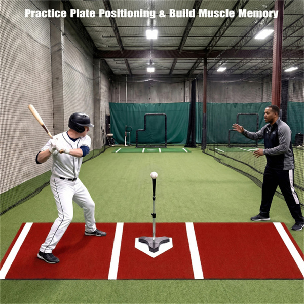 10英尺x 3英尺垒球投球垫，带人造草皮，室内外训练辅助工具，用于投球练习-7