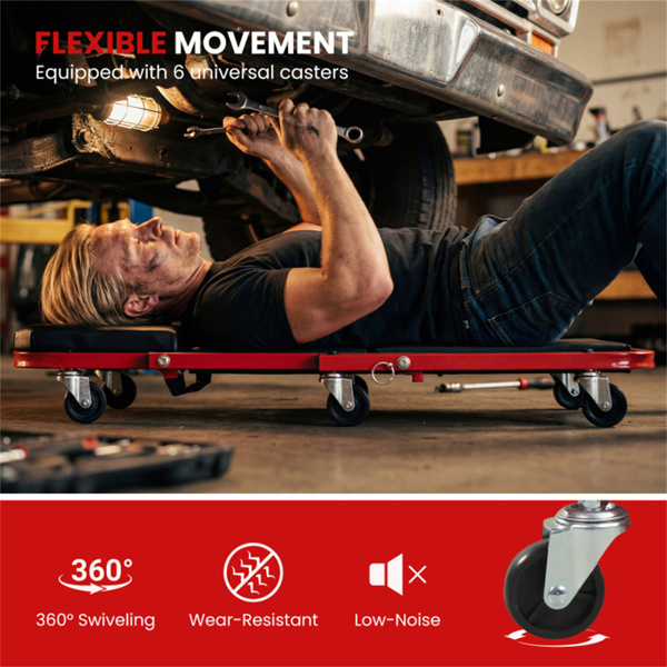 2合1折叠机械爬行凳，6个通用脚轮软垫座椅，适用于车库车间-8