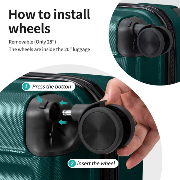 三合一竖纹磨砂箱壳非TSA海关锁28寸拆卸轮 ABS拉杆箱 20in 24in 28in ABS 全配色墨绿色-24