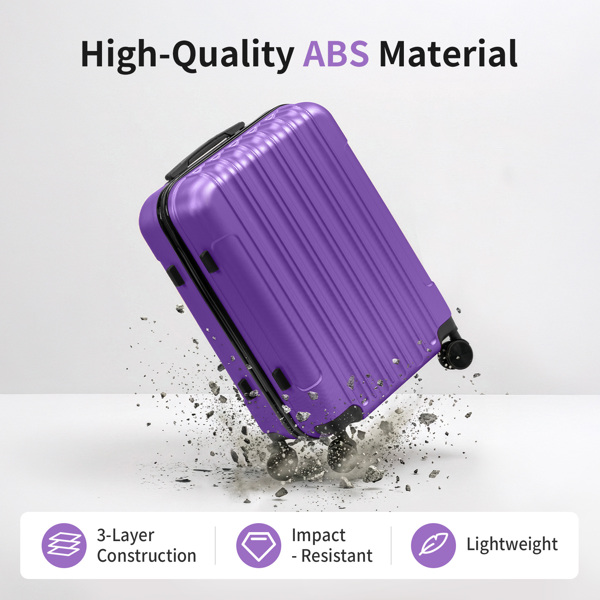 三合一竖纹磨砂箱壳非TSA海关锁28寸拆卸轮 ABS拉杆箱 20in 24in 28in ABS 全配色紫色-20