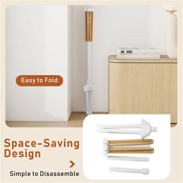 可折叠竹制晾衣架，带40个衣架槽，节省空间的室内洗衣烘干架-4