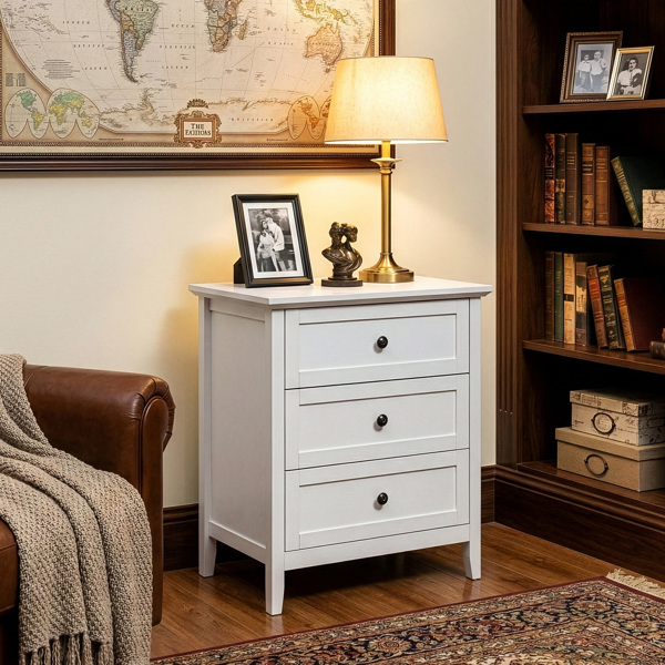 白色浮雕（SG014FD ） P2 密度板+刨花板 贴三胺 拼框 60*40*70cm 三抽 床头柜 1USB+1TYPE-C+2三插 美规-6