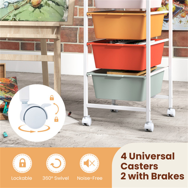 4抽屉滚动式储物车，带MDF木顶的移动式杂物箱（彩色）-7