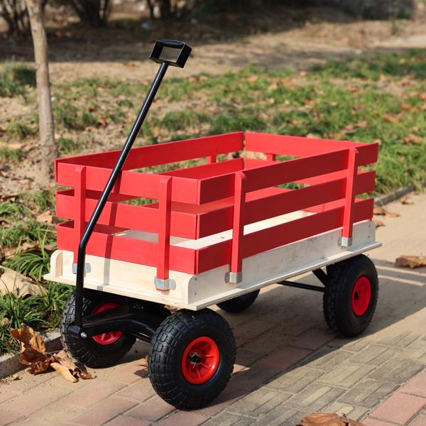 红色木制手推车，带折叠把手，重型全地形儿童手推车，适用于户外、花园、露营和海滩 - 经典拉式多功能手推车--不支持self-pick up且不支持指定仓库发货-27