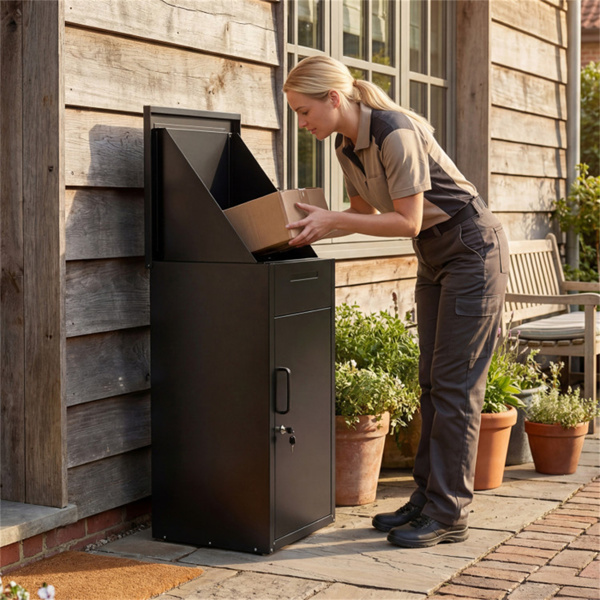 2合1可锁定邮箱和包裹投递箱，室外镀锌钢（黑色）-2