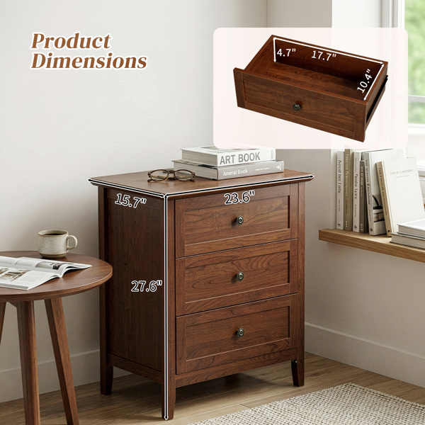 棕色（1061实木樱桃） P2 密度板+刨花板 贴三胺 拼框 60*40*70cm 三抽 床头柜 1USB+1TYPE-C+2三插 美规-8