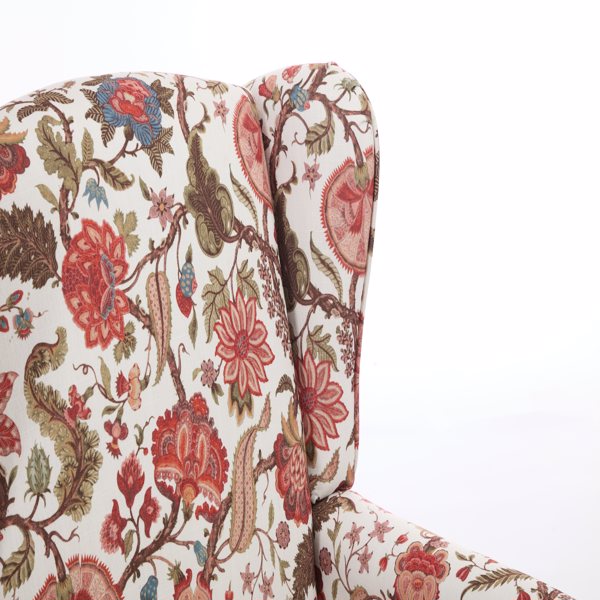 现代风格休闲椅，搭配复古木质椅腿，舒适软垫扶手椅，花卉图案单人沙发椅，适合客厅、卧室、办公室使用 - 花卉红色-26