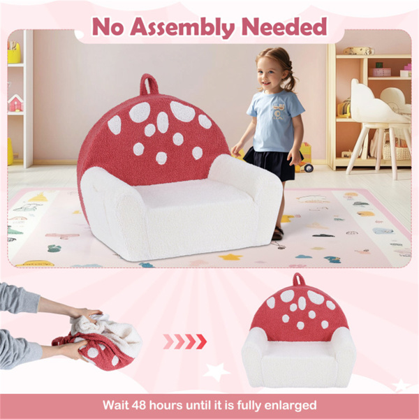 粉色+米色儿童沙发，柔软的泰迪羊毛泡沫沙发，带提手和可拆卸机洗套）-7