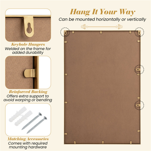 36“x24”金珠金属框装饰墙镜，高清无失真镜子-8