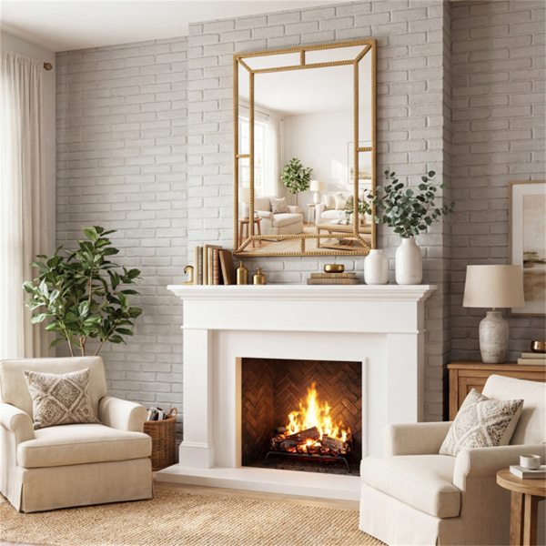 36“x24”金珠金属框装饰墙镜，高清无失真镜子-6