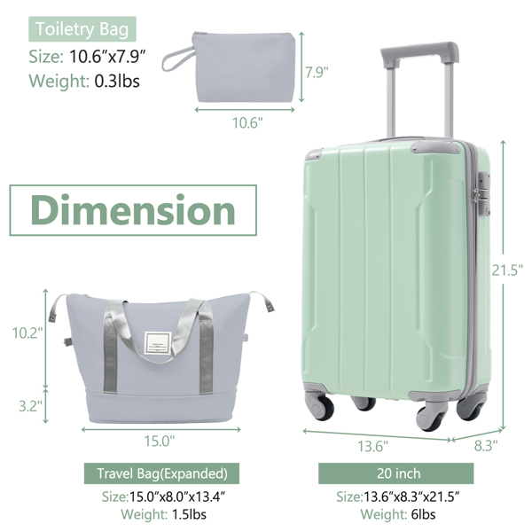 20英寸登机箱三件套，带万向轮，轻便硬壳ABS材质，适合短途旅行和商务出行-7