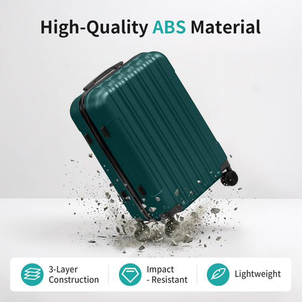 三合一竖纹磨砂箱壳非TSA海关锁28寸拆卸轮 ABS拉杆箱 20in 24in 28in ABS 全配色墨绿色-20