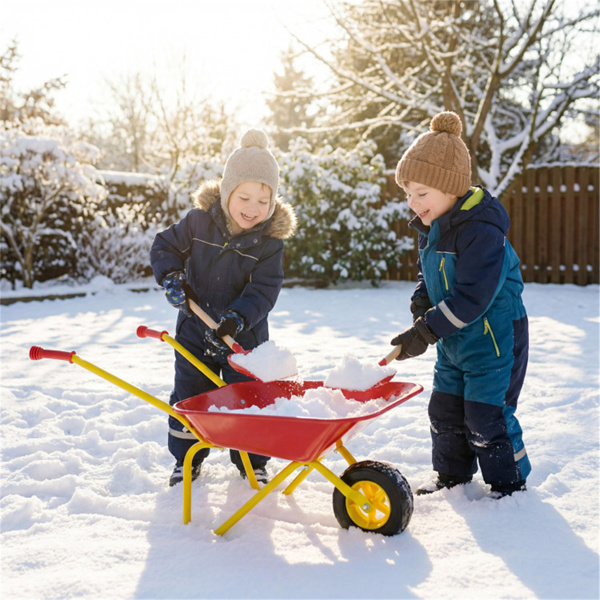 儿童花园游戏车金属独轮车，防滑把手，无划痕边缘，适合后院海滩使用 31" x 18" x 14"-7