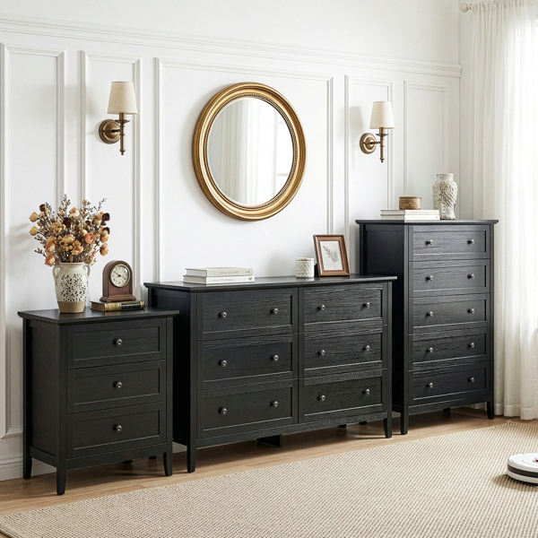 黑色浮雕（SG017FD） P2 密度板+刨花板 贴三胺 拼框 60*40*70cm 三抽 床头柜 1USB+1TYPE-C+2三插 美规-7