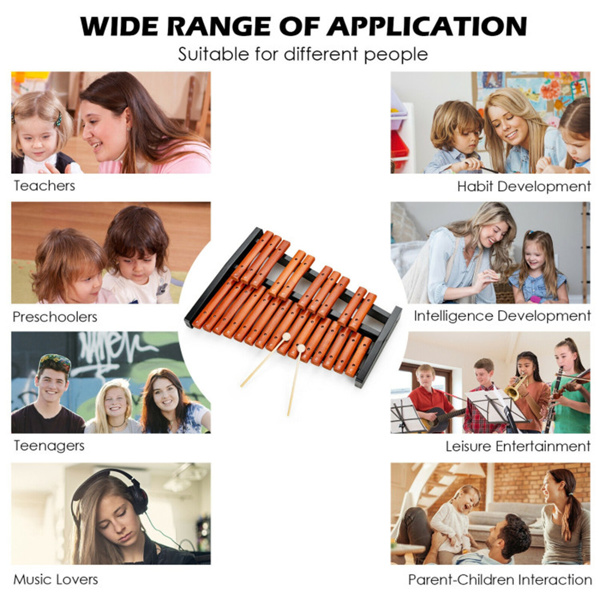 25音符木琴，带2个木槌和手提包，硬木松木棕黑色，适合初学者和成年人-9