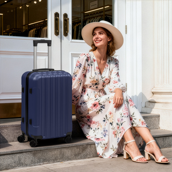 三合一竖纹磨砂箱壳非TSA海关锁28寸拆卸轮 ABS拉杆箱 20in 24in 28in ABS 全配色藏青色-16