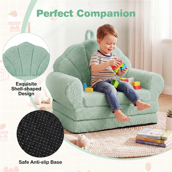 2合1翻盖式儿童沙发躺椅，带提手的泰迪羊毛婴儿沙发，适合3岁以上儿童（绿色）-8