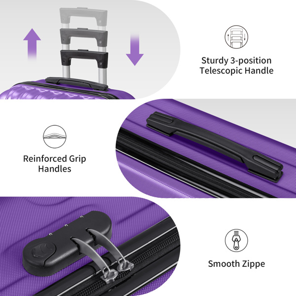 三合一竖纹磨砂箱壳非TSA海关锁28寸拆卸轮 ABS拉杆箱 20in 24in 28in ABS 全配色紫色-22