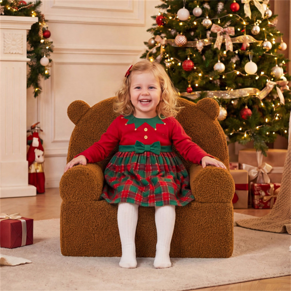 熊形儿童沙发，适合3岁以上幼儿的泰迪羊毛泡沫椅，便携式熊形沙发（棕色）-9