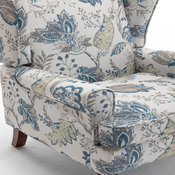 现代风格休闲椅，搭配复古木质椅腿，舒适软垫扶手椅，花卉图案单人沙发椅，适合客厅、卧室、办公室使用 - 花卉蓝色-27