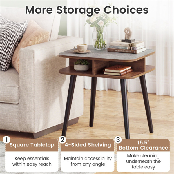 人造大理石边桌，带四面储物架，客厅卧室24英寸方头桌-10