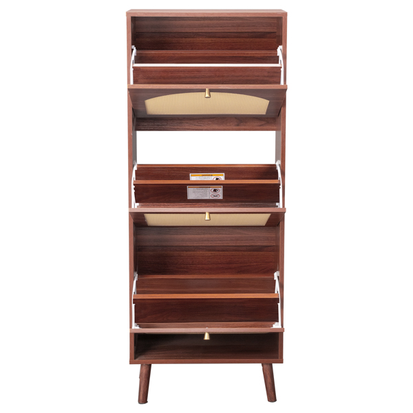 藤面3翻斗 鞋柜 刨花板 54*24*135 cm  棕色-3