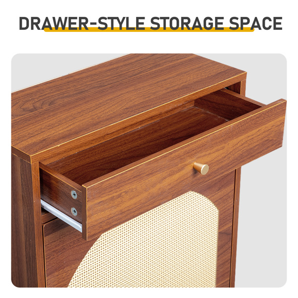 藤面1抽2翻斗 鞋柜 刨花板 54*24*110cm 棕色-5