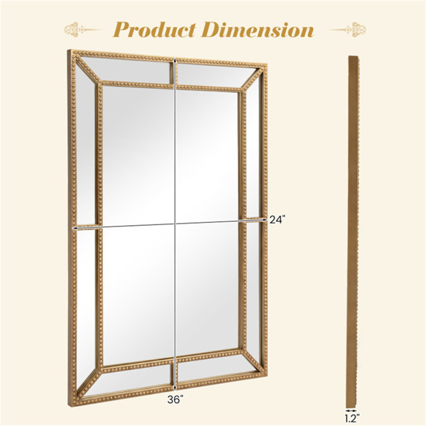 36“x24”金珠金属框装饰墙镜，高清无失真镜子-5