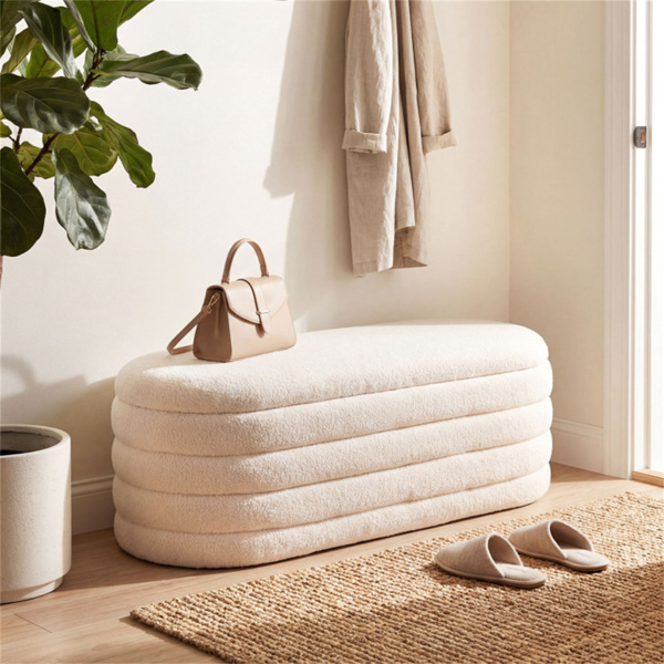 白色软垫储物台，带气撑杆，可容纳660磅的卧室座位-7