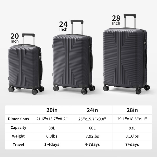 非TSA海关锁三合一 PP拉杆箱 20in 24in 28in PP 深灰色-19