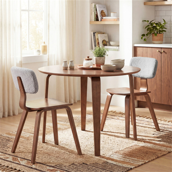 37.5英寸圆形餐桌，4人实心橡胶木腿（胡桃色)-7