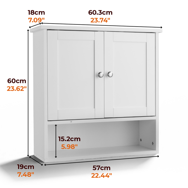白色 E1密度板喷漆 60*20*60cm 双门一搁架 浴室壁柜-9
