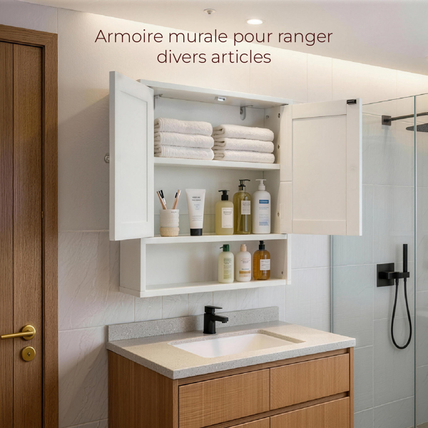 白色 E1密度板喷漆 60*20*60cm 双门一搁架 浴室壁柜-8