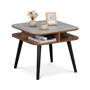 人造大理石边桌，带四面储物架，客厅卧室24英寸方头桌