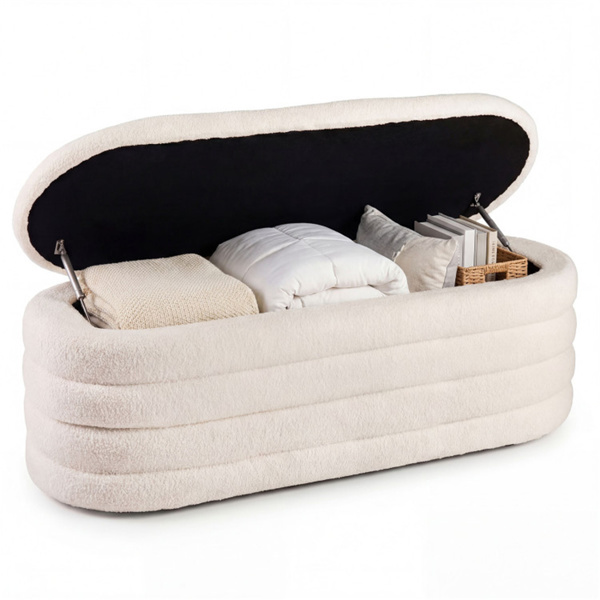 白色软垫储物台，带气撑杆，可容纳660磅的卧室座位-1