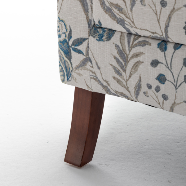 现代风格休闲椅，搭配复古木质椅腿，舒适软垫扶手椅，花卉图案单人沙发椅，适合客厅、卧室、办公室使用 - 花卉蓝色-20