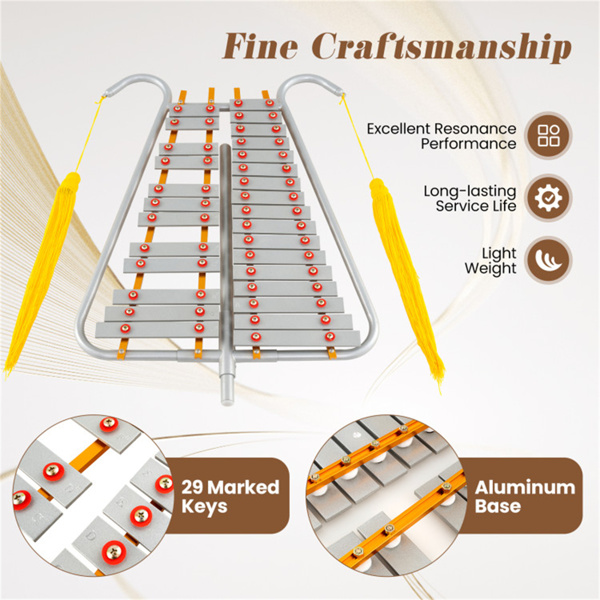 29键行进钟琴银色铝制C5-A7调音，长度可调，带琴槌和皮带-3
