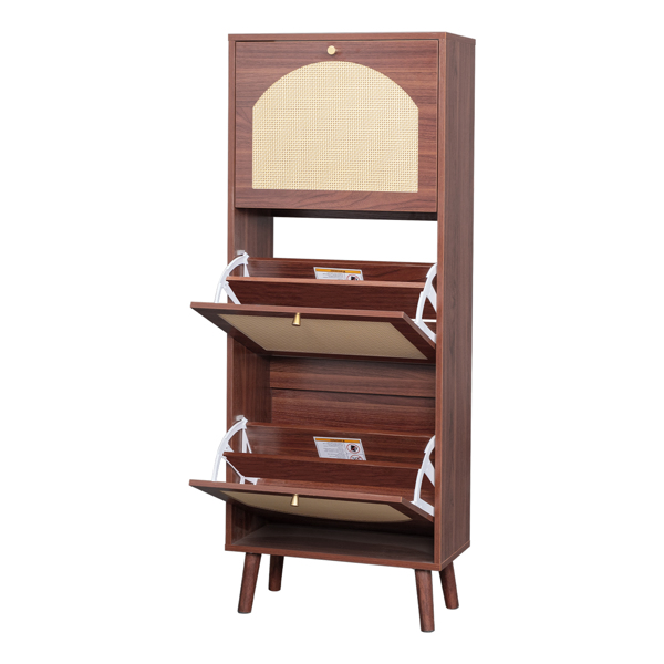 藤面3翻斗 鞋柜 刨花板 54*24*135 cm  棕色-10