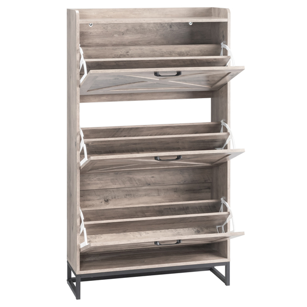 谷仓门3翻斗柜顶部有挡板 鞋柜 刨花板 80*24*145cm 水洗灰-3