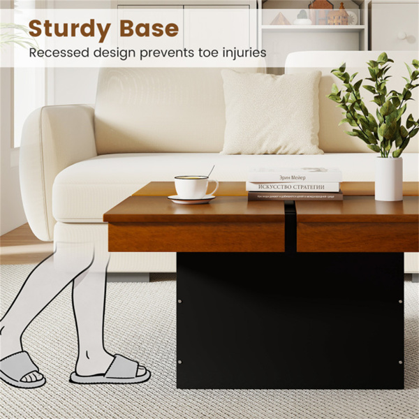 现代方形浮动咖啡桌Okume木单板4段收纳胡桃木和黑色-8