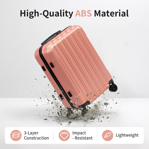 三合一竖纹磨砂箱壳非TSA海关锁28寸拆卸轮 ABS拉杆箱 20in 24in 28in ABS 全配色玫瑰金色-17