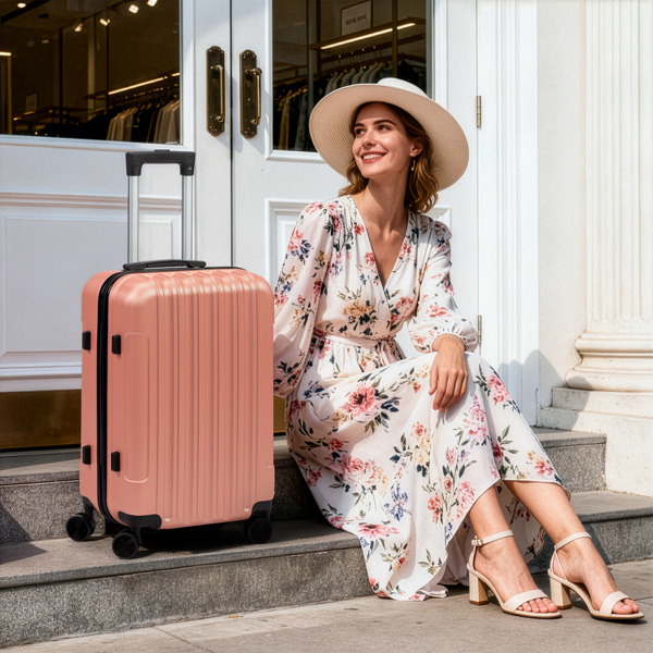 三合一竖纹磨砂箱壳非TSA海关锁28寸拆卸轮 ABS拉杆箱 20in 24in 28in ABS 全配色玫瑰金色-16