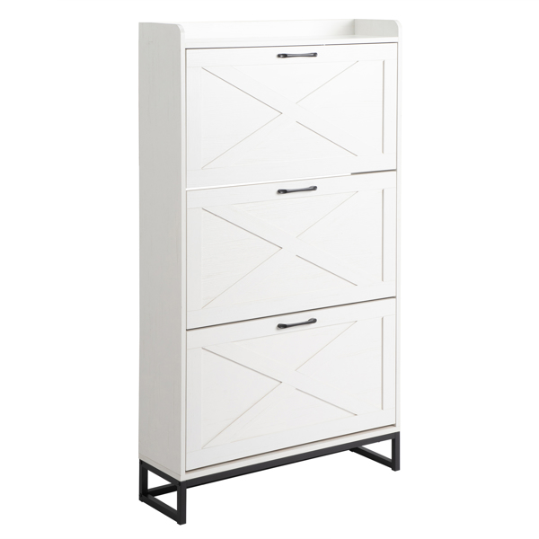 谷仓门3翻斗柜顶部有挡板 鞋柜 刨花板 80*24*145cm 做旧白-12