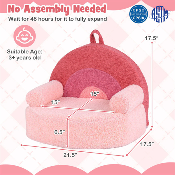 粉色儿童沙发，柔软的泰迪羊毛泡沫沙发，带提手和可拆卸机洗套）-6