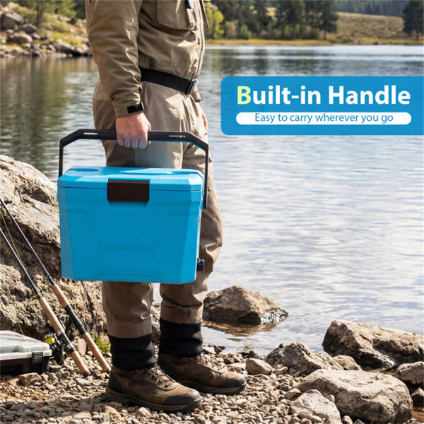 21Qt便携式冷藏箱，带3层隔热层，硬壳冰柜，带2个杯架，适用于户外露营钓鱼（蓝色）-7