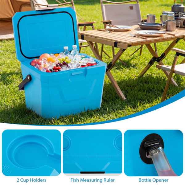 21Qt便携式冷藏箱，带3层隔热层，硬壳冰柜，带2个杯架，适用于户外露营钓鱼（蓝色）-8
